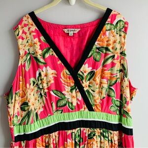 Joe Browns Dress Pink Tropical Floral Print V Neck Sleeveless Summer EUC Plus 22